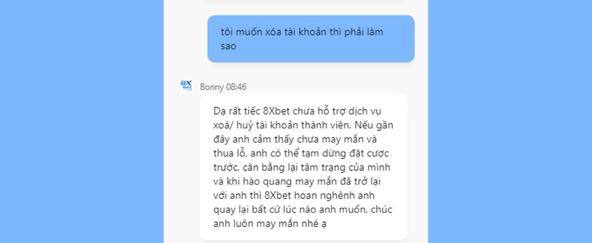 có thể xóa tài khoản 8xbet không?