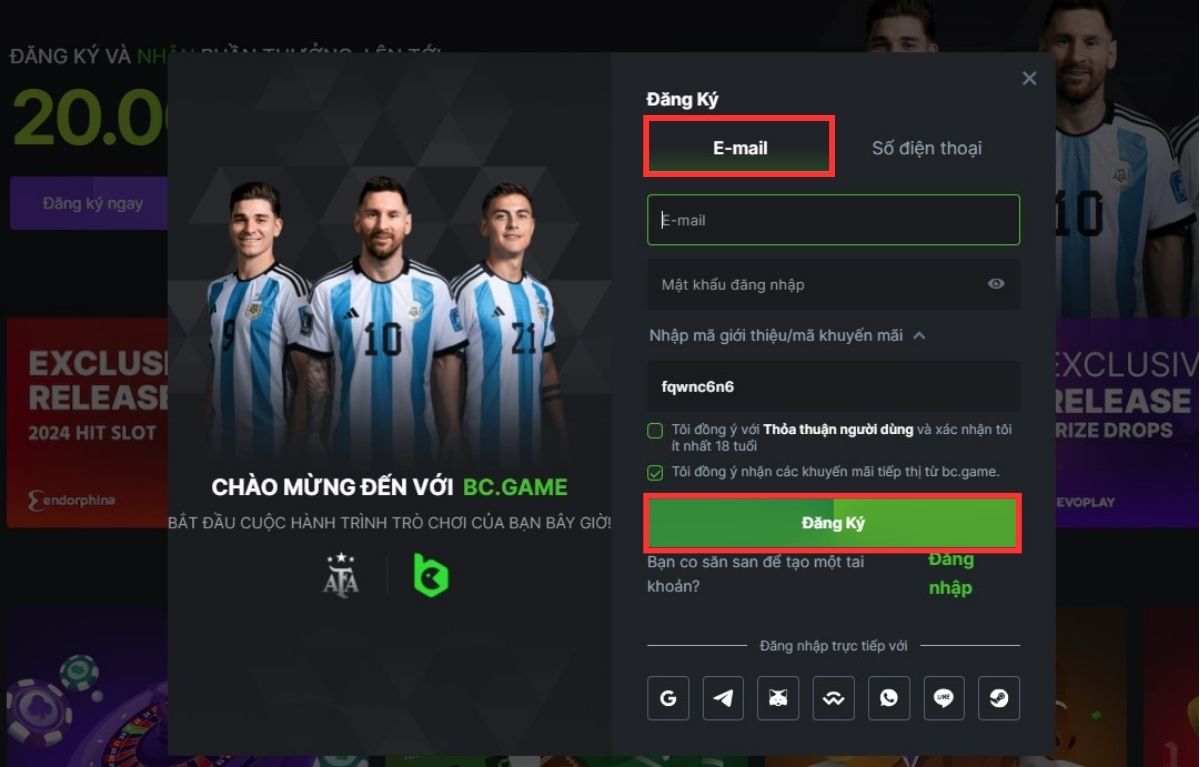đăng ký bc game qua email