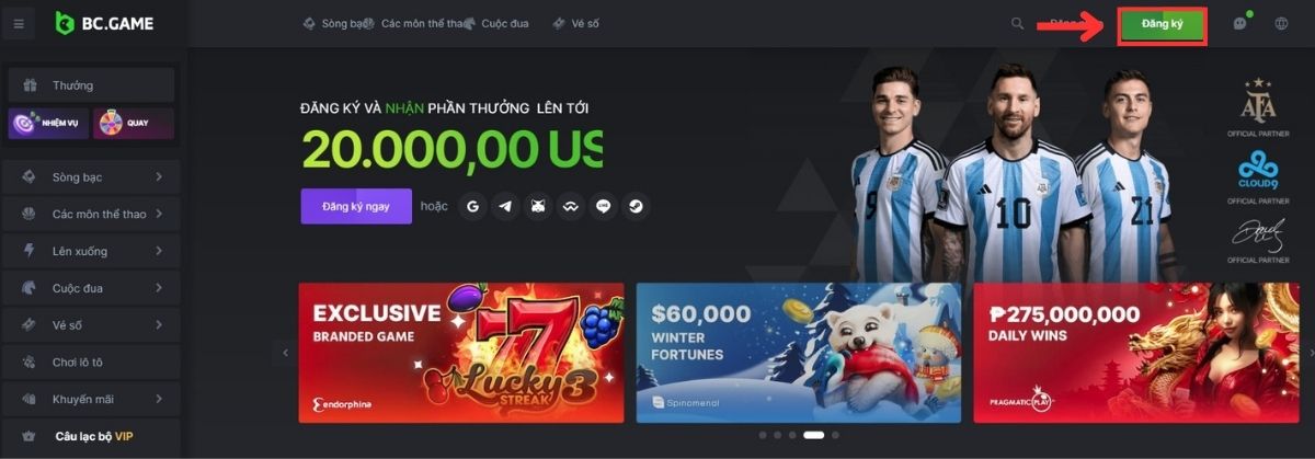 đi đến trang đăng ký bc game